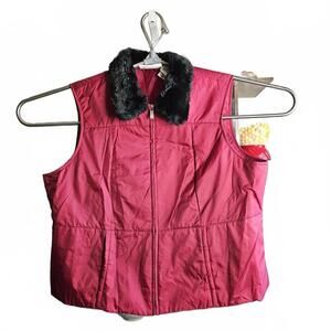 First Issue Women's 2X Red Vest with Black Faux Fur Collar